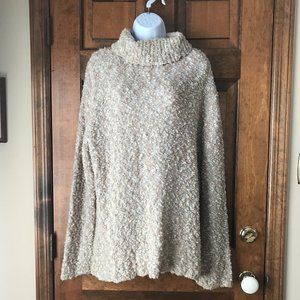 Talbots Beige Ivory & Pale Blue Marled Turtleneck Tunic Sweater 2X